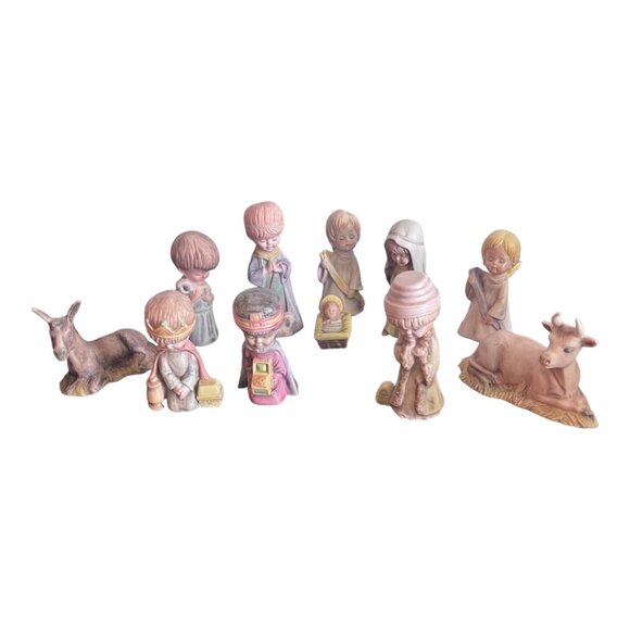 VTG DUNCAN 1980 11 Piece Porcelain Nativity Set Mary Joseph Baby Jesus Christmas - Picture 2 of 15